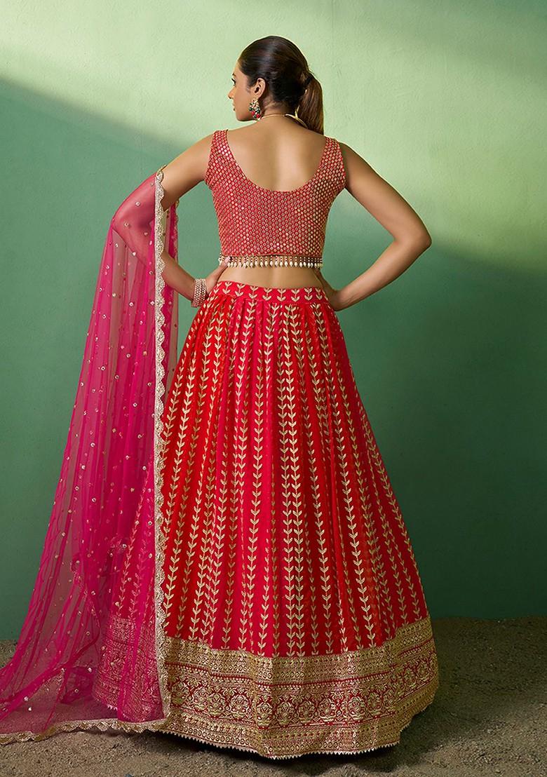 Red Embroidered Poly Blend Lehenga Sets