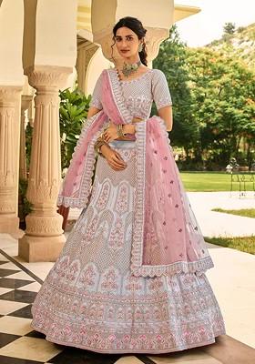 Blue Embroidered Poly Blend Lehenga Sets