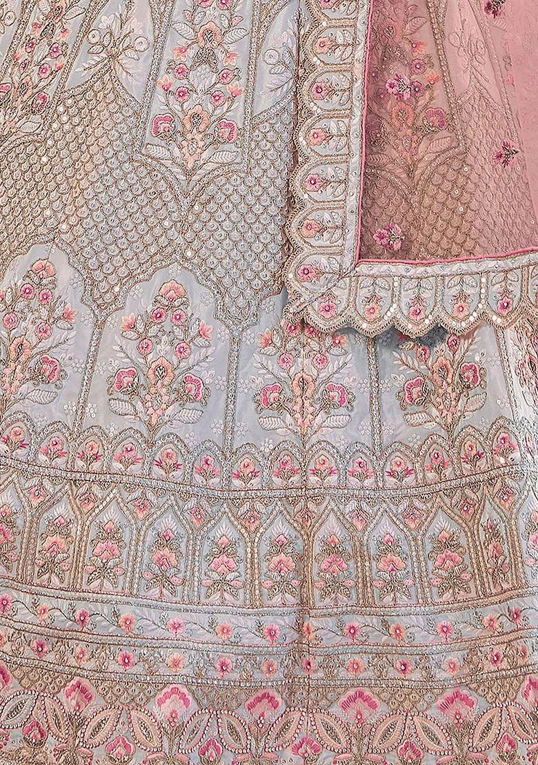 Blue Embroidered Poly Blend Lehenga Sets