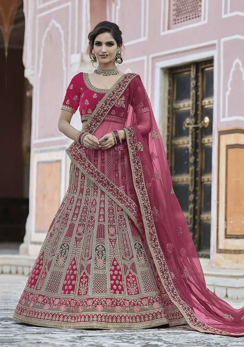 Pink Embroidered Poly Blend Lehenga Sets - Indya