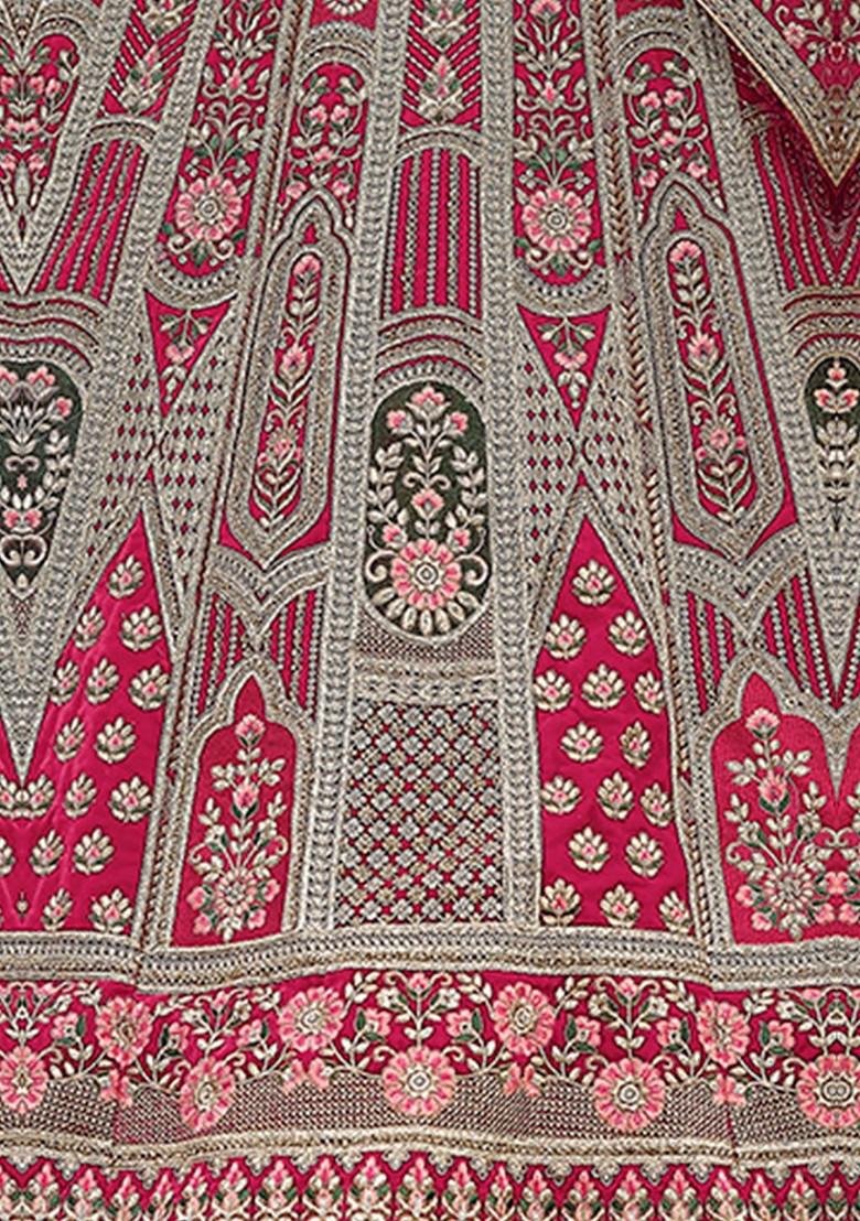 Pink Embroidered Poly Blend Lehenga Sets