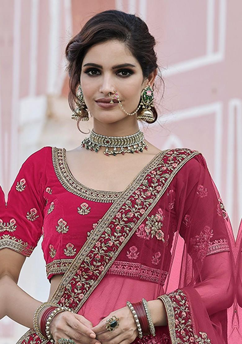 Pink Embroidered Poly Blend Lehenga Sets