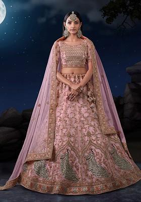 Pink Embroidered Poly Blend Lehenga Sets
