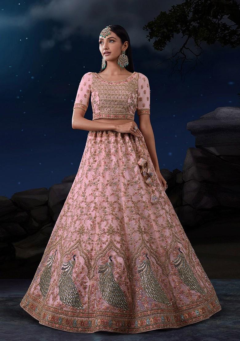 Pink Embroidered Poly Blend Lehenga Sets