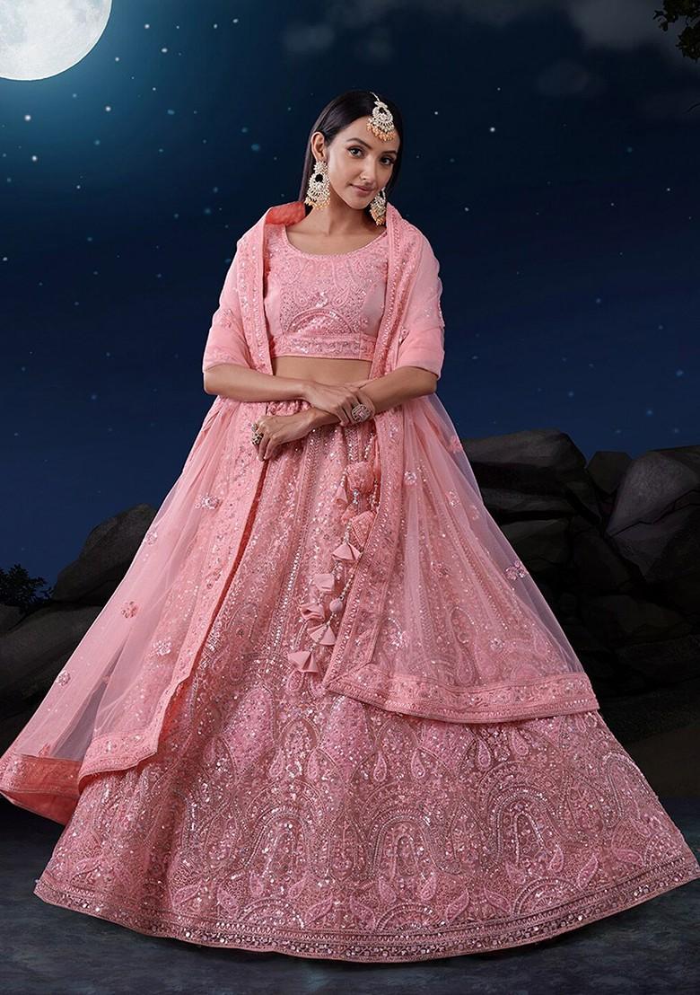 Pink Embroidered Poly Blend Lehenga Sets
