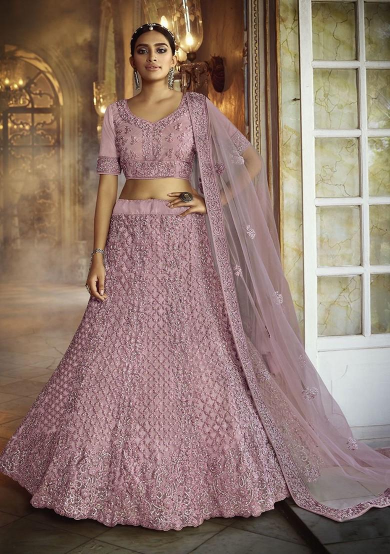 Pink Embroidered Poly Blend Lehenga Sets