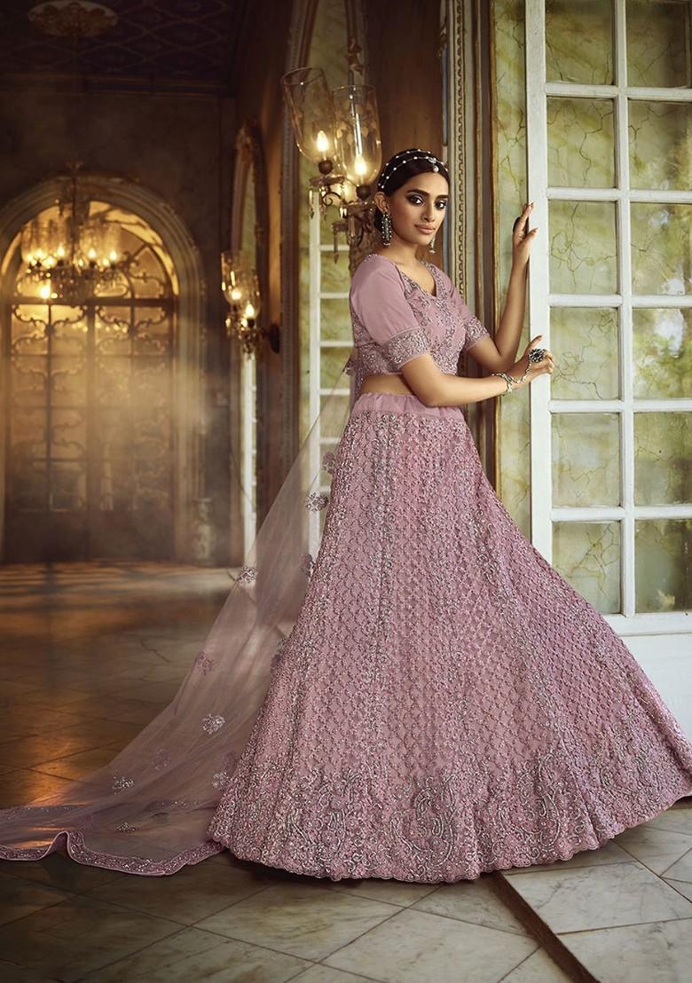 Pink Embroidered Poly Blend Lehenga Sets