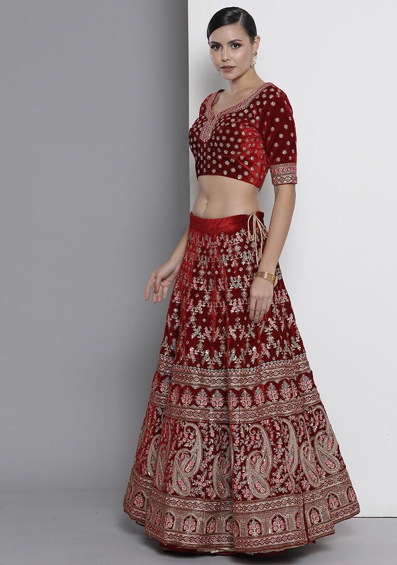 Maroon Embroidered Poly Blend Lehenga Sets