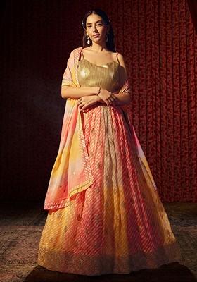 Gold Embroidered Poly Blend Lehenga Sets