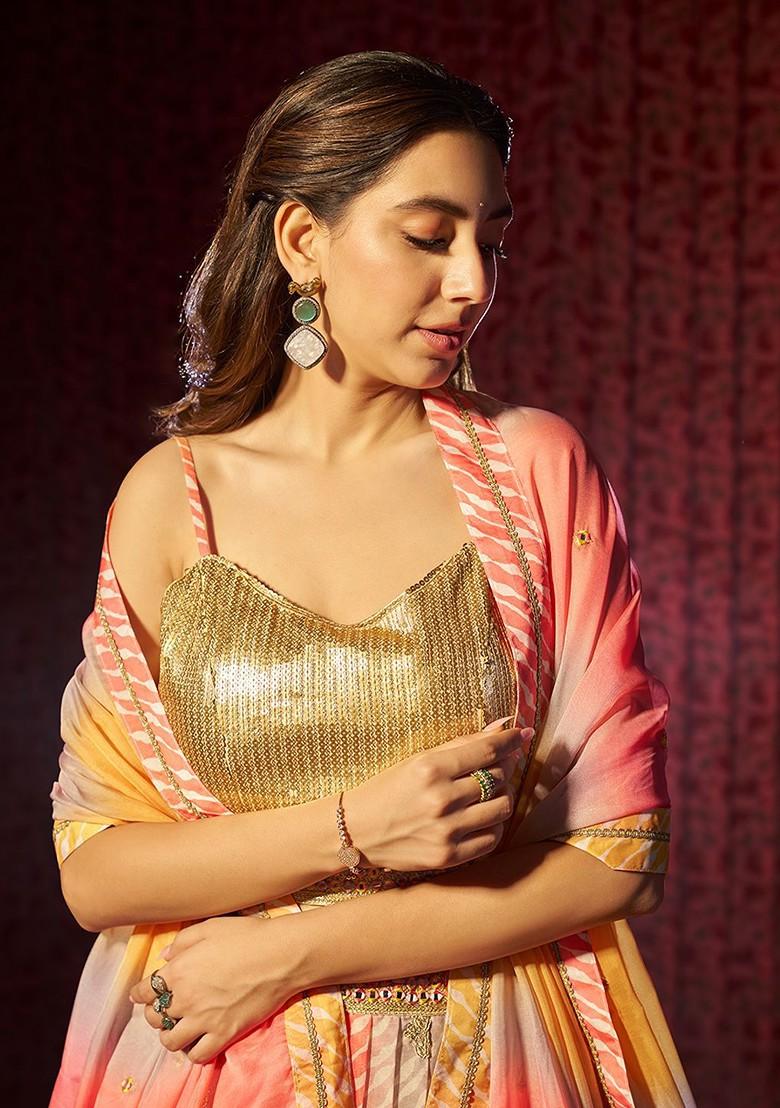 Gold Embroidered Poly Blend Lehenga Sets