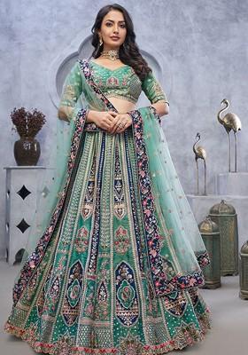 Green Embroidered Poly Blend Lehenga Sets