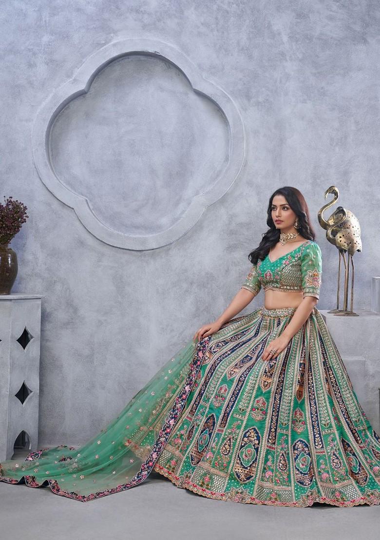 Green Embroidered Poly Blend Lehenga Sets