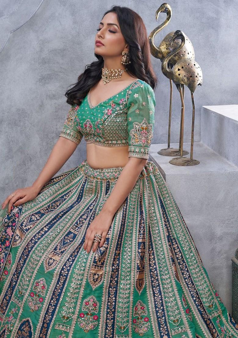 Green Embroidered Poly Blend Lehenga Sets