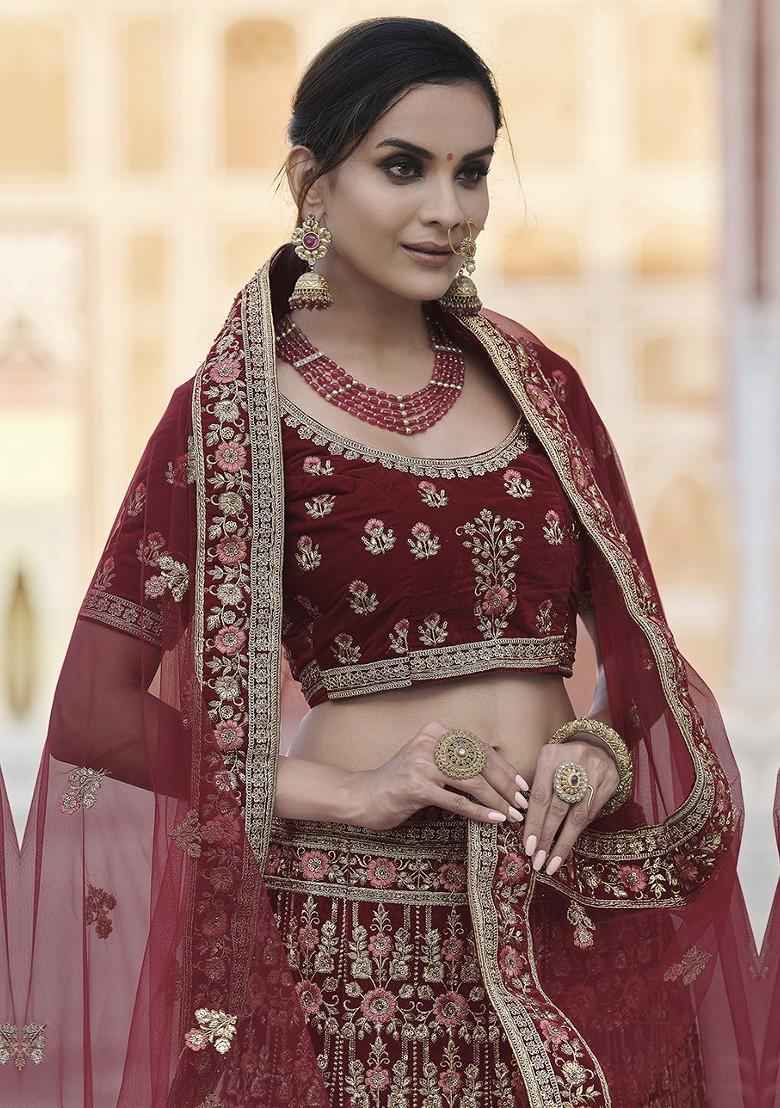 Maroon Embroidered Poly Blend Lehenga Sets