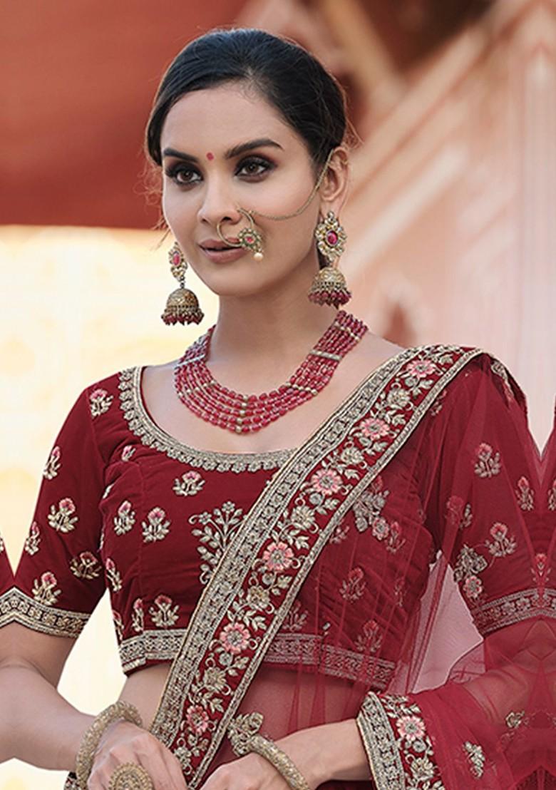Maroon Embroidered Poly Blend Lehenga Sets