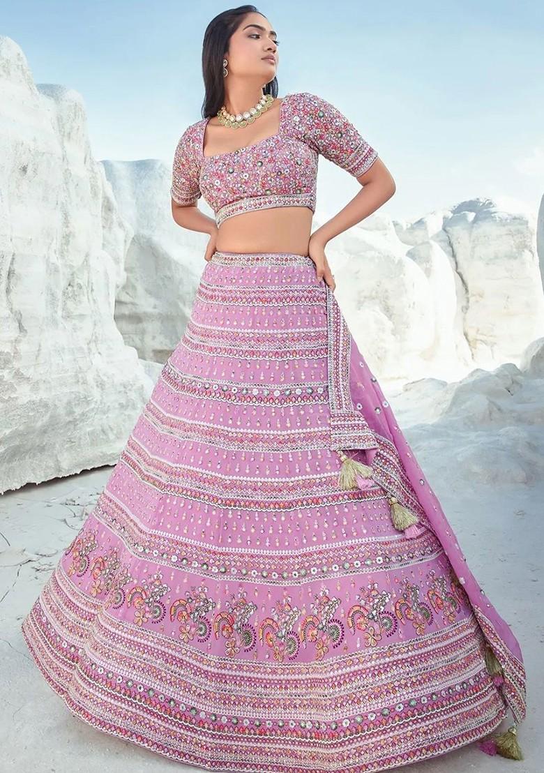 Purple Embroidered Poly Blend Lehenga Sets