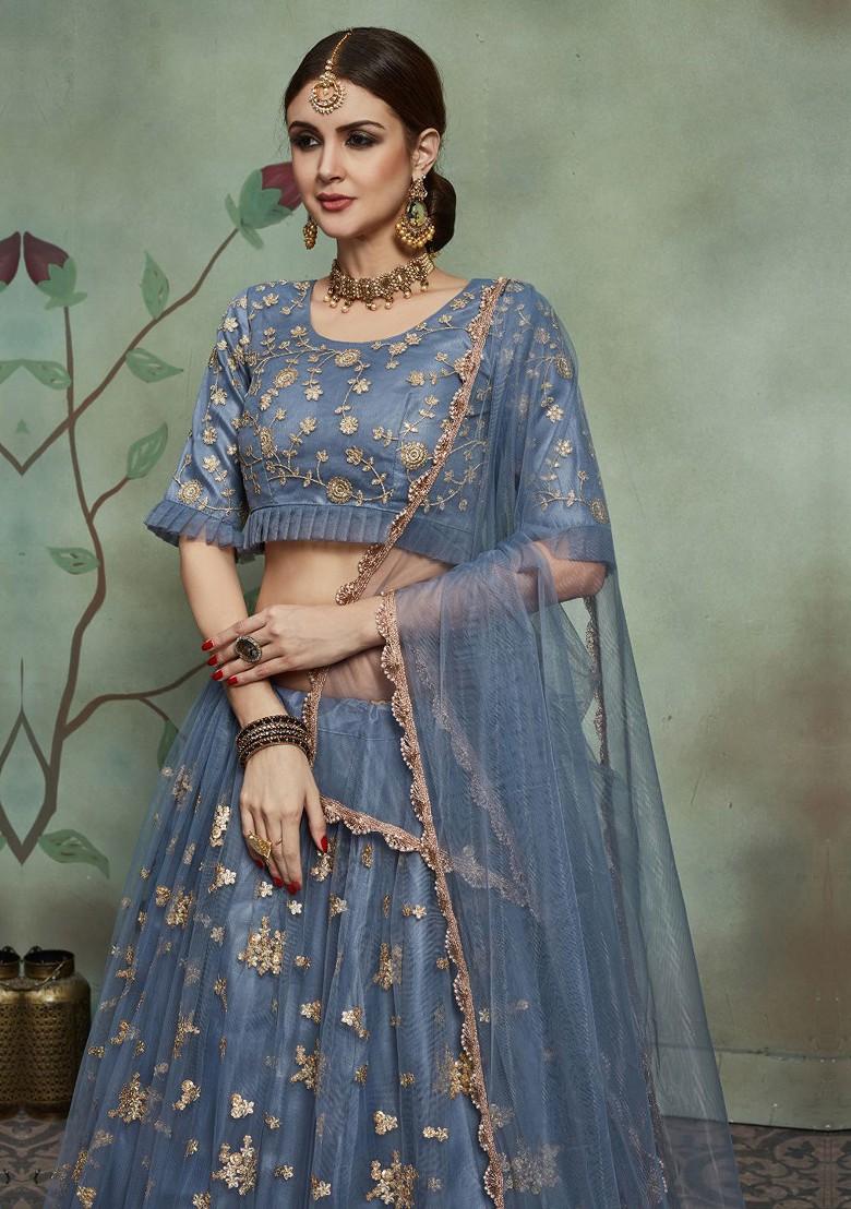 Grey Embroidered Poly Blend Lehenga Sets