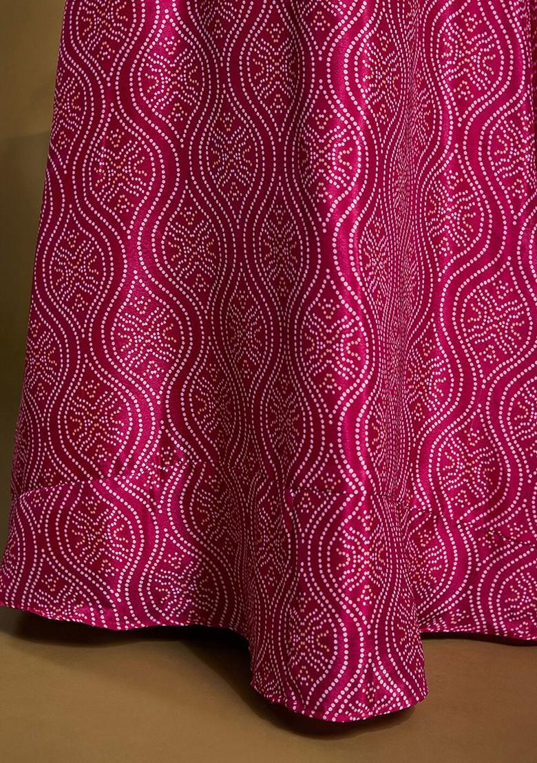 Pink Printed Poly Blend Lehenga Sets