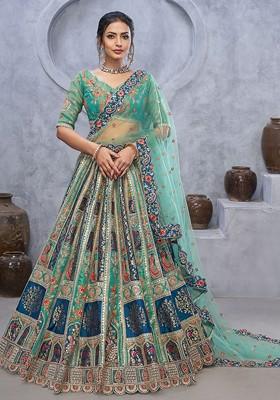 Green Embroidered Poly Blend Lehenga Sets