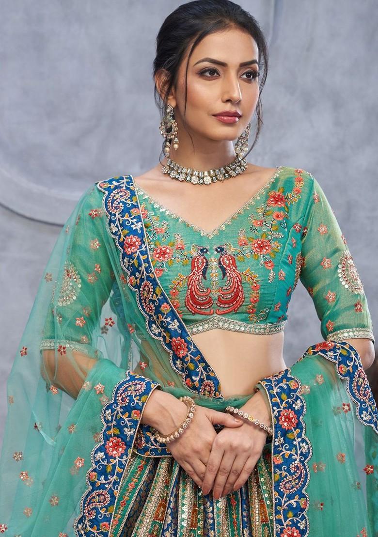 Green Embroidered Poly Blend Lehenga Sets
