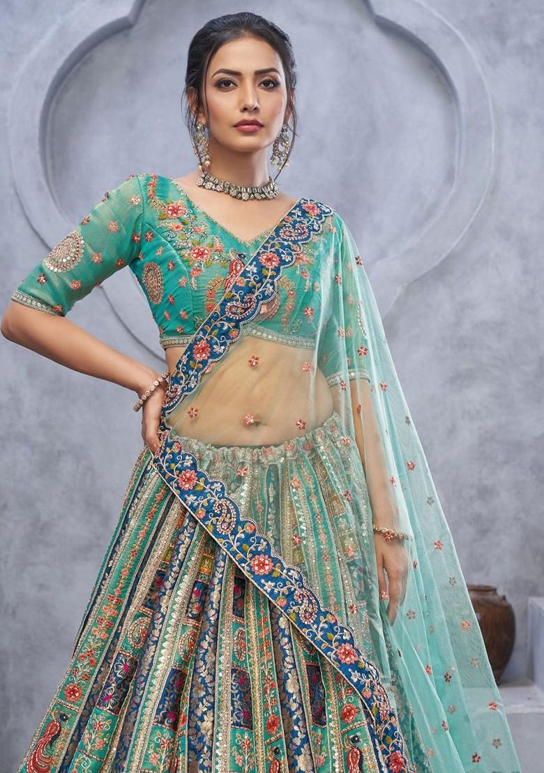 Green Embroidered Poly Blend Lehenga Sets