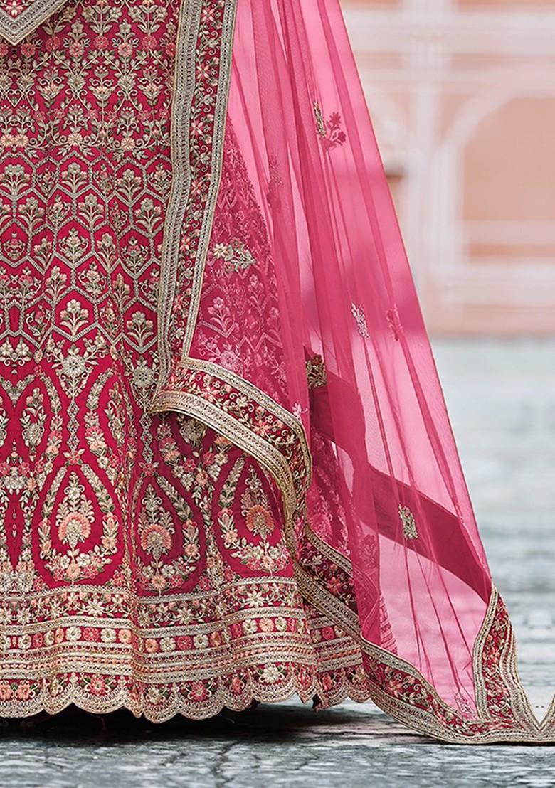 Pink Embroidered Poly Blend Lehenga Sets