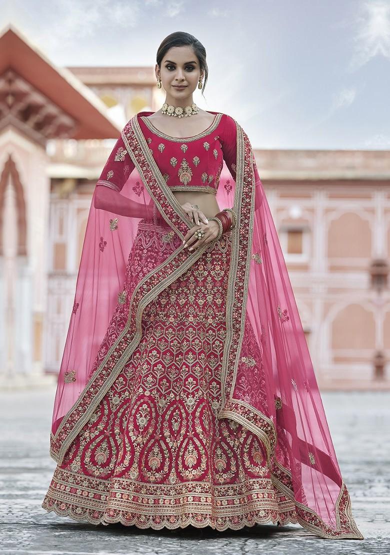Pink Embroidered Poly Blend Lehenga Sets