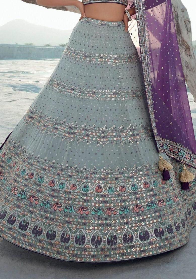 Grey Embroidered Poly Blend Lehenga Sets