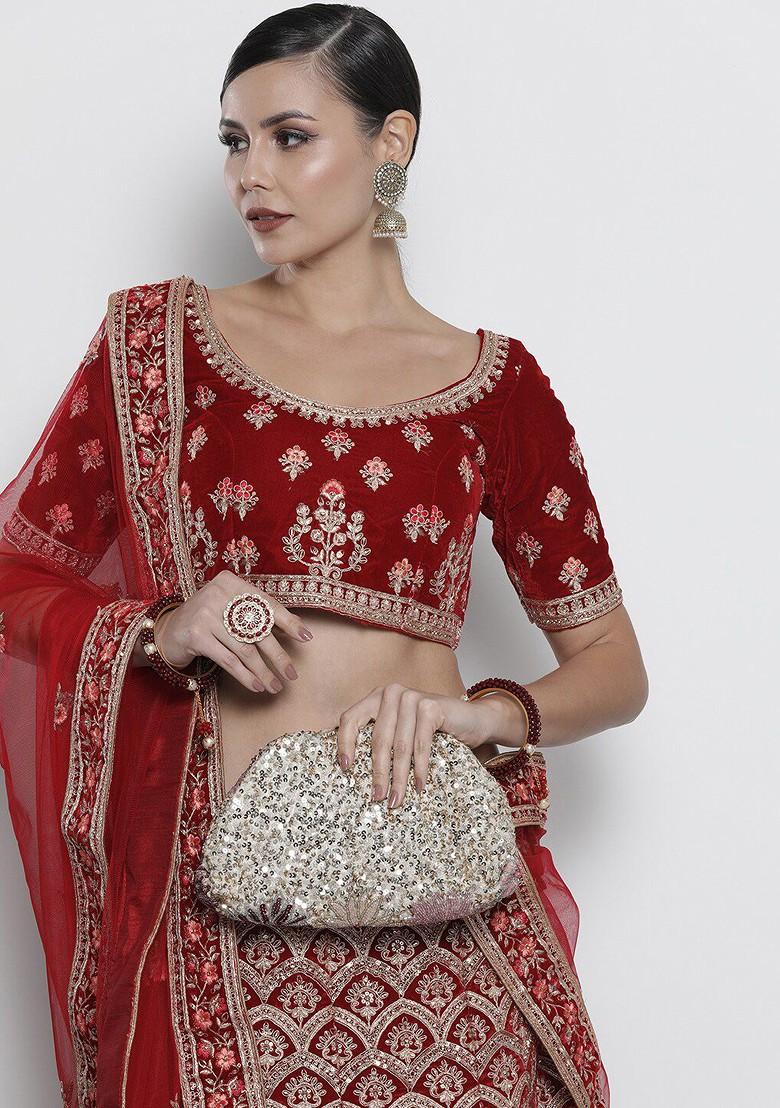 Maroon Embroidered Poly Blend Lehenga Sets