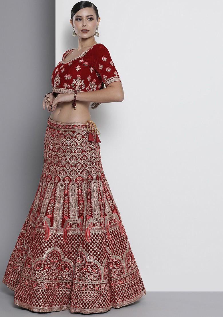 Maroon Embroidered Poly Blend Lehenga Sets