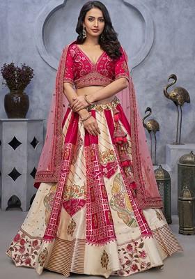 White Embroidered Poly Blend Lehenga Sets