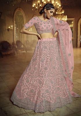 Pink Embroidered Poly Blend Lehenga Sets
