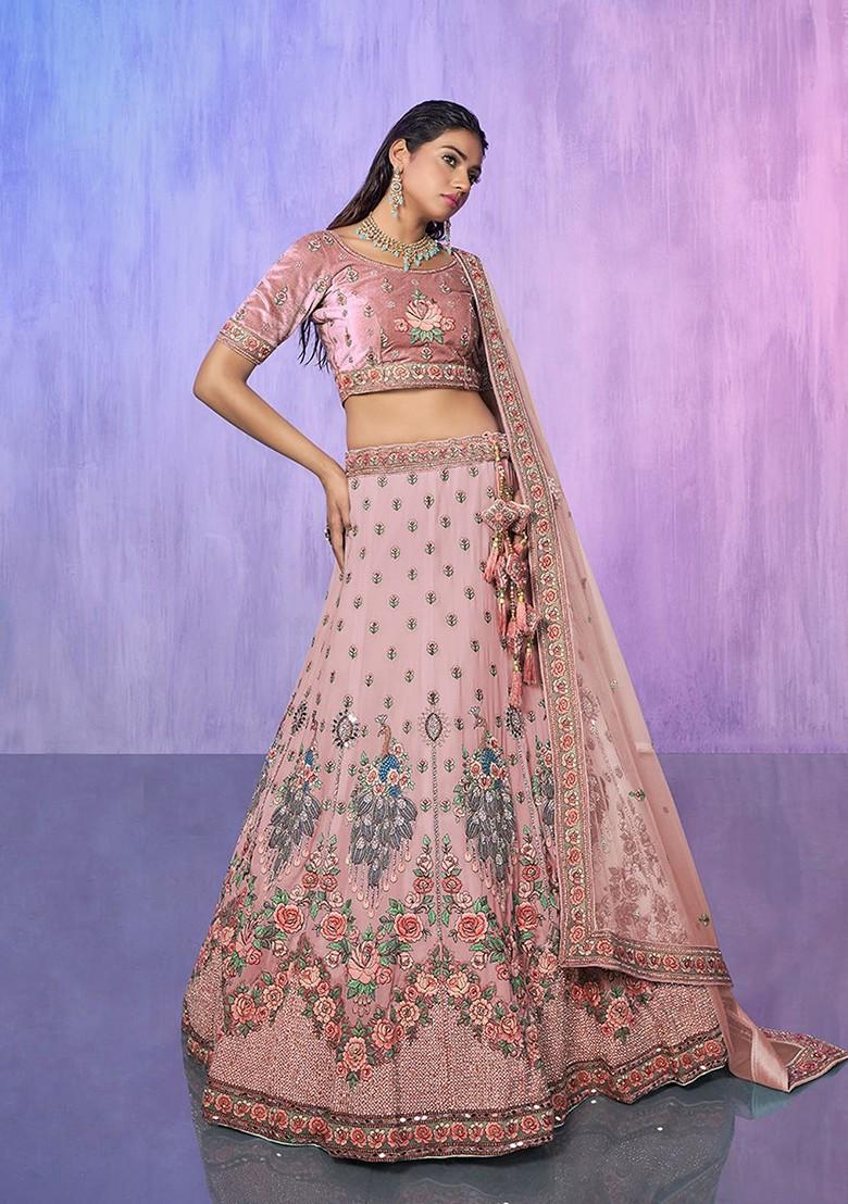 Peach Sequin Embroidered Poly Blend Lehenga Sets