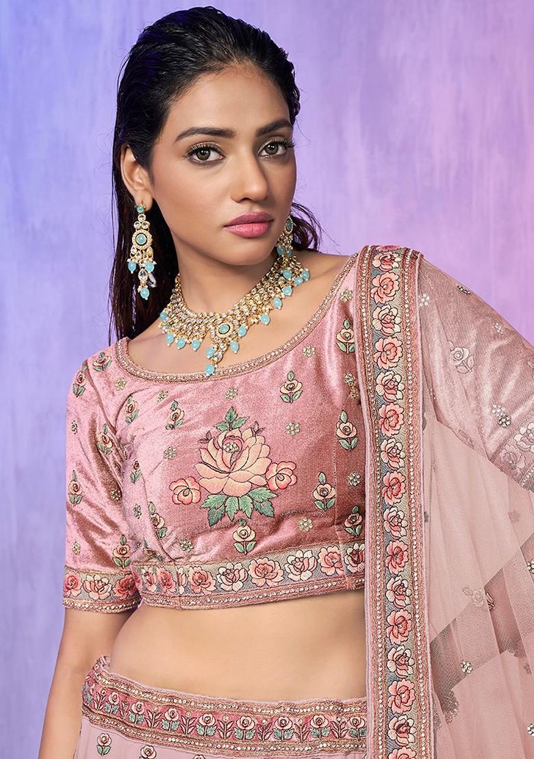 Peach Sequin Embroidered Poly Blend Lehenga Sets