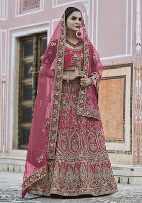 Pink Embroidered Poly Blend Lehenga Sets