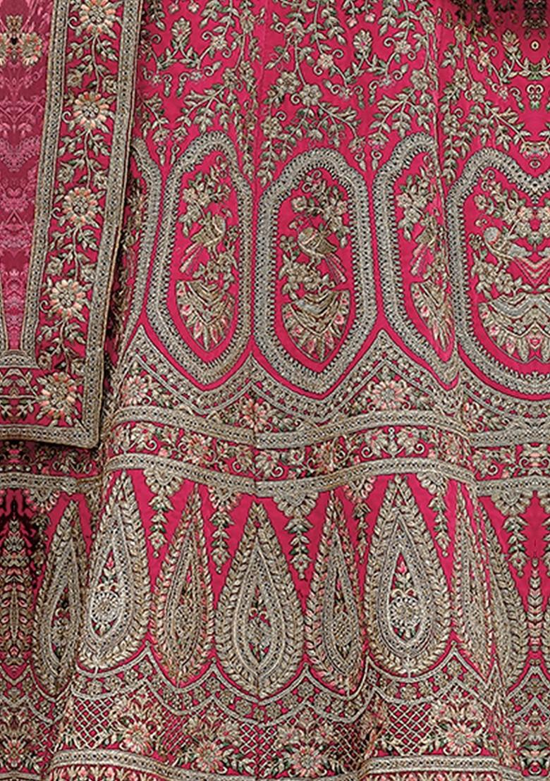Pink Embroidered Poly Blend Lehenga Sets
