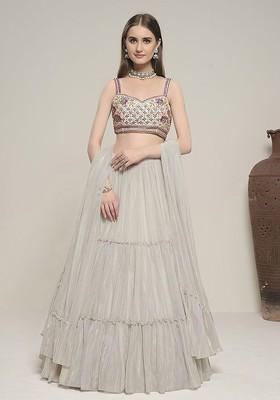 Silver Mirror Work Poly Blend Lehenga Sets