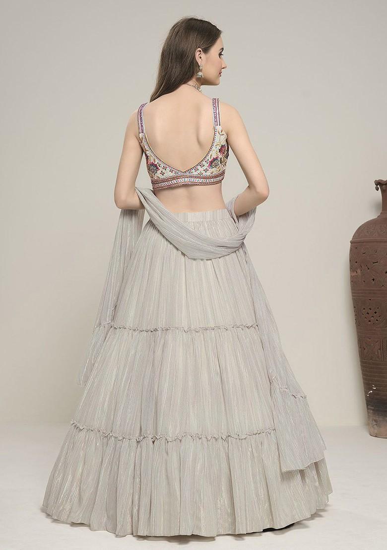 Silver Mirror Work Poly Blend Lehenga Sets