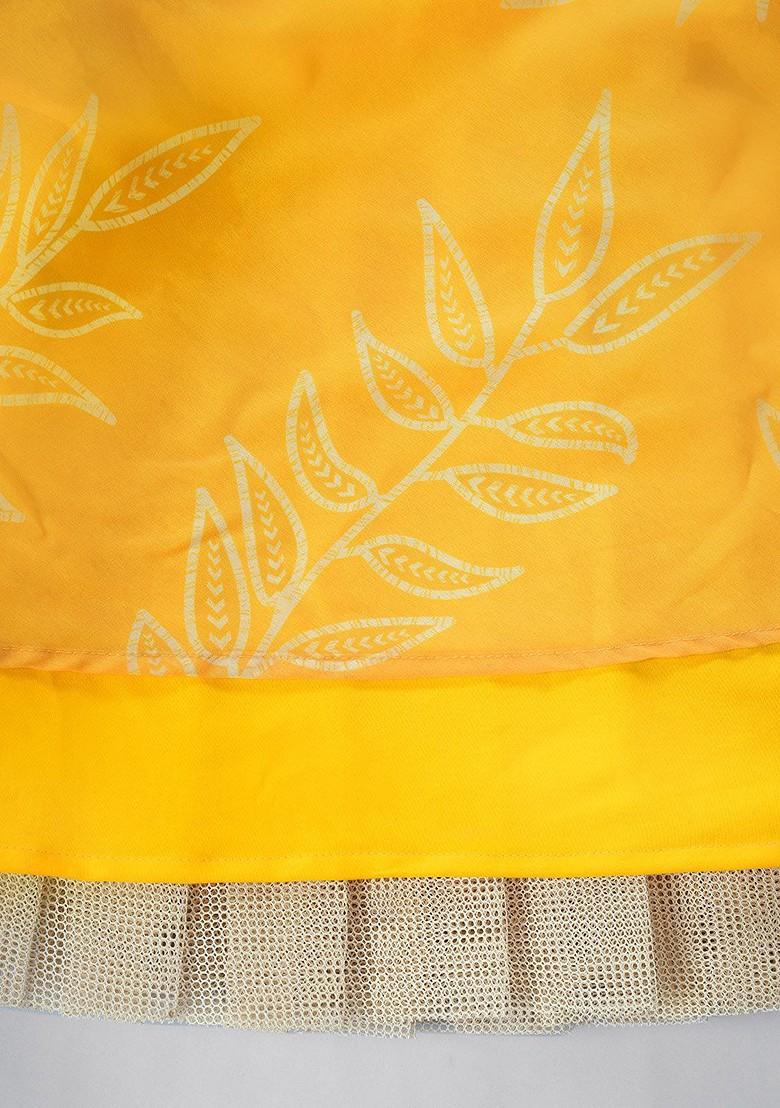 Yellow Mirror Work Poly Blend Lehenga Sets