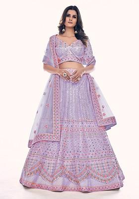 Purple Embroidered Poly Blend Lehenga Sets