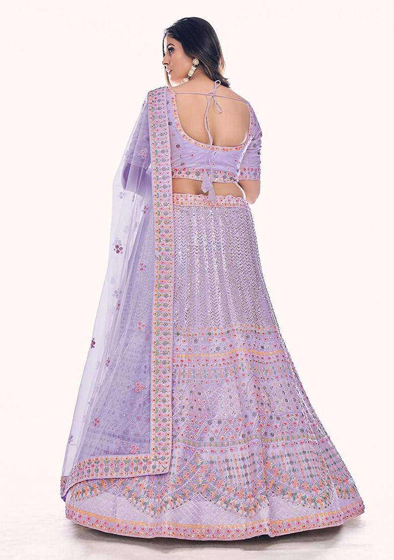 Purple Embroidered Poly Blend Lehenga Sets