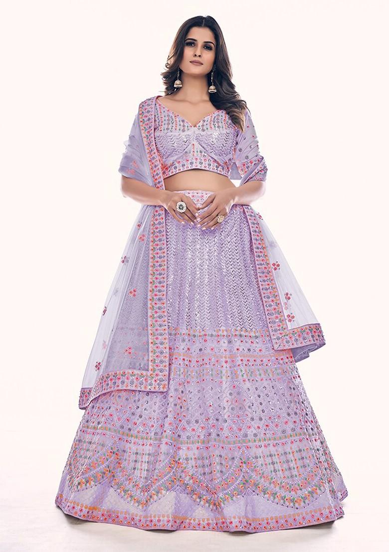 Purple Embroidered Poly Blend Lehenga Sets