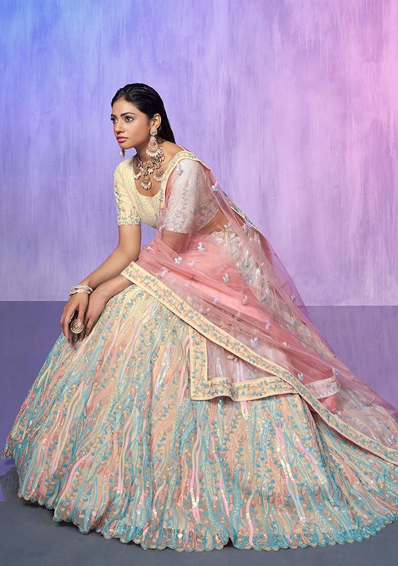 White Embroidered Poly Blend Lehenga Sets