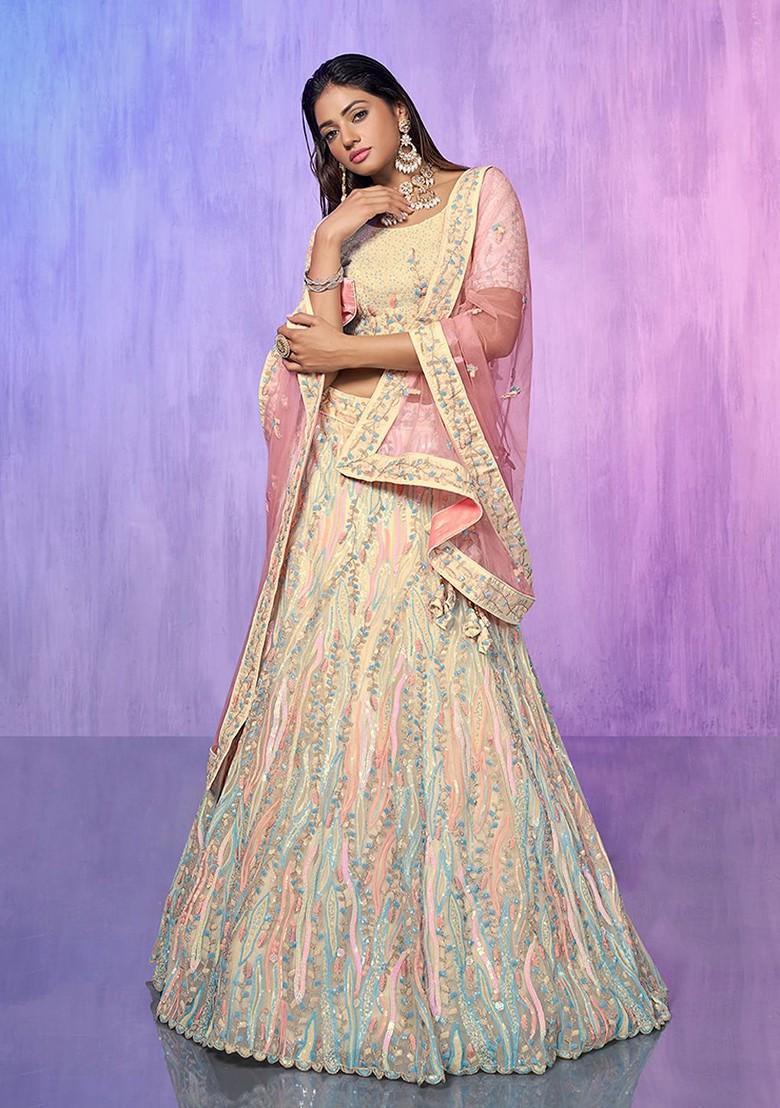 White Embroidered Poly Blend Lehenga Sets