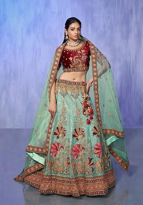 Blue Sequin Embroidered Poly Blend Lehenga Sets