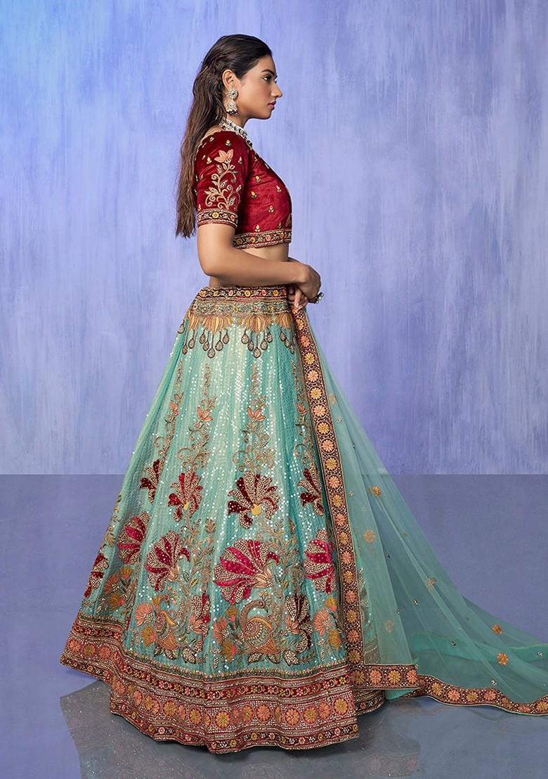 Blue Sequin Embroidered Poly Blend Lehenga Sets
