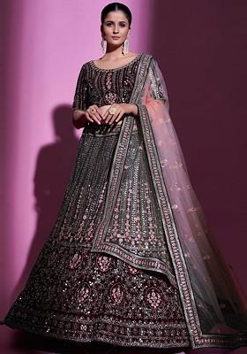 Maroon Mirror Work Poly Blend Lehenga Sets