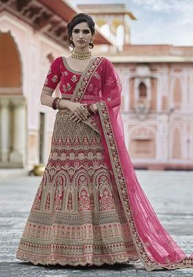 Pink Embroidered Poly Blend Lehenga Sets