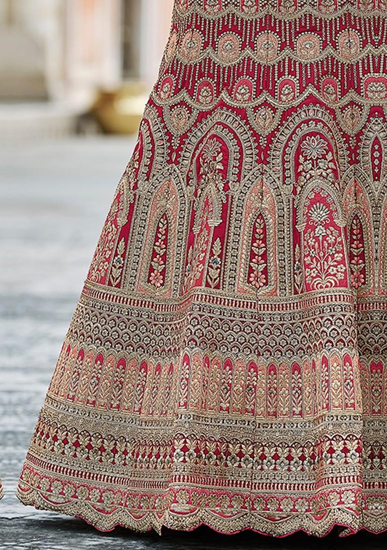 Pink Embroidered Poly Blend Lehenga Sets