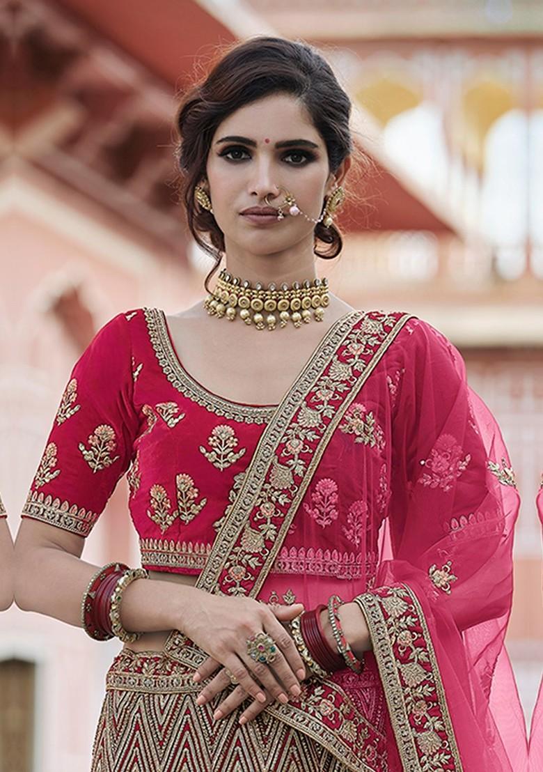 Pink Embroidered Poly Blend Lehenga Sets